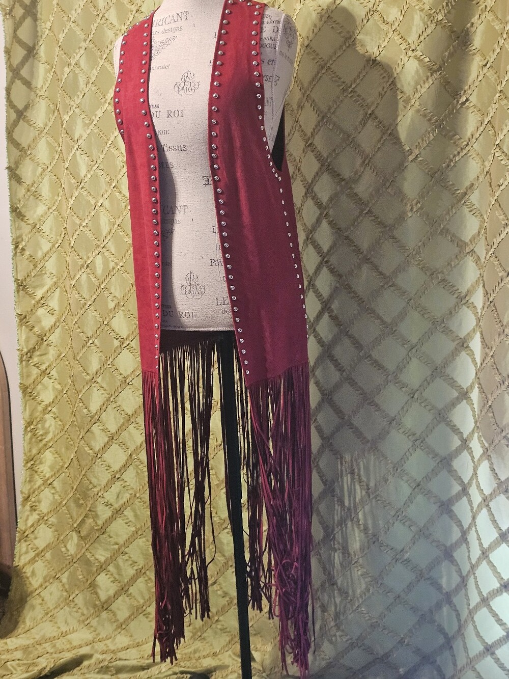 Crazy Train Burgundy Suede Fringe Vest with Silver Studs